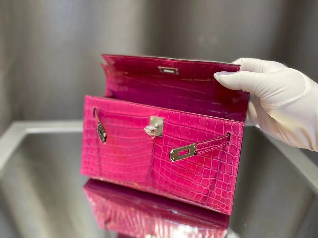 에르메스 켈리 포쉐트 립스틱 은장 샤이니 악어가죽